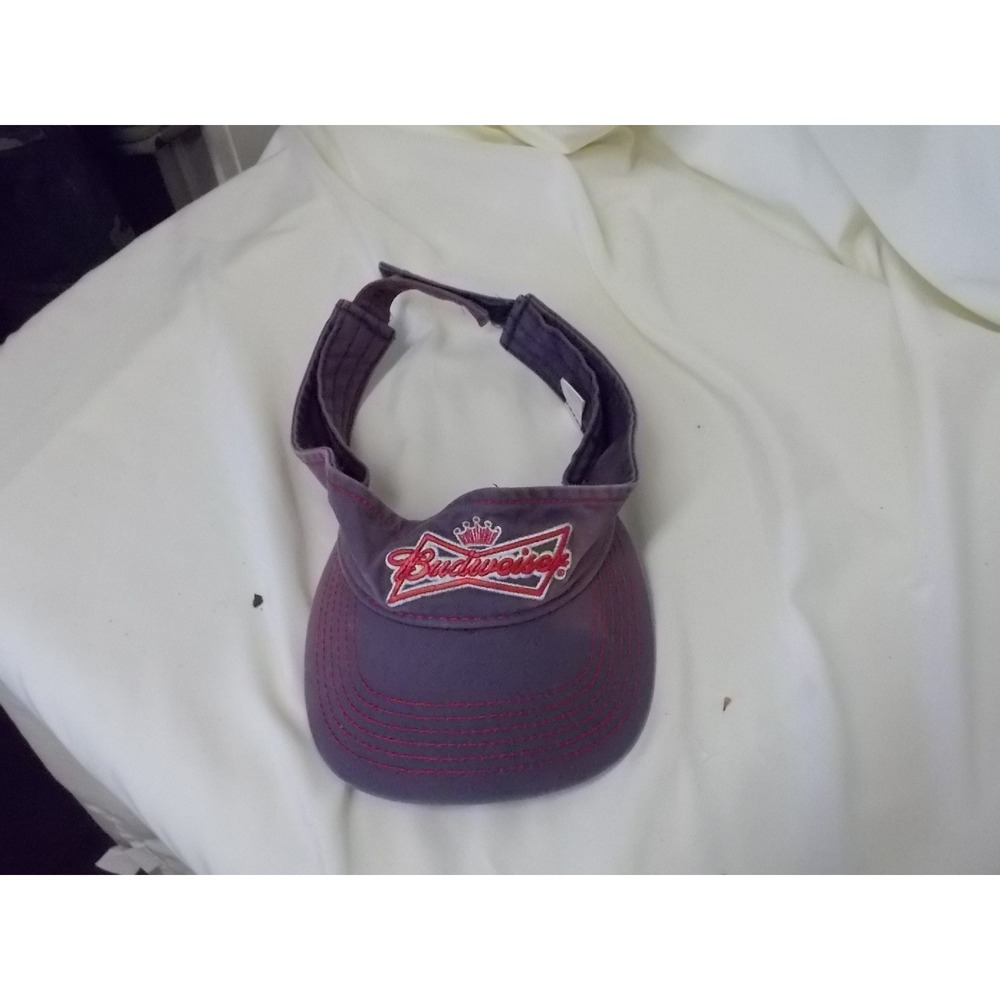 Budweiser Vintage Style Sun Visor Hat Purple Red Stitching Adjustable Strap Men